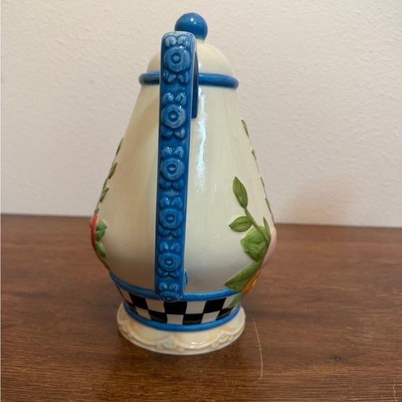 Mary Engelbreit Floral Teapot Enesco 2003 Blue Checkerboard - Picture 3 of 7